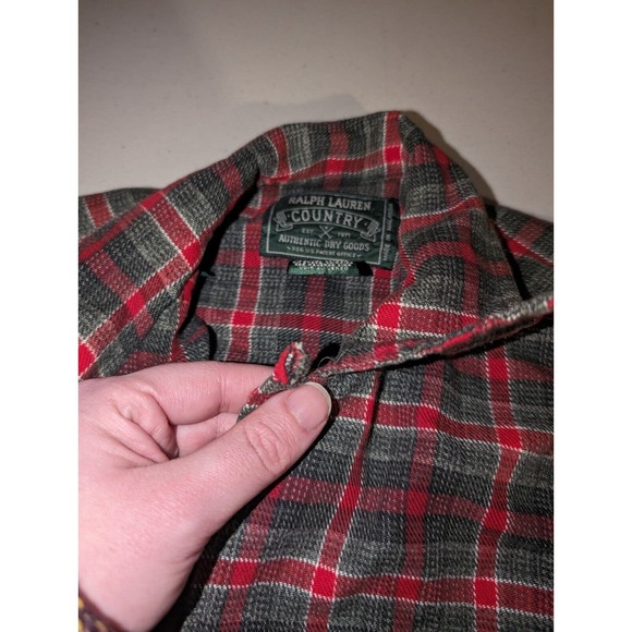 Vintage Polo Country Flannel Shirt Ralph Lauren Red Plaid red and green Size 4 - Picture 3 of 5